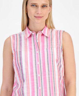 Women's Striped Sleeveless Button Shirt
