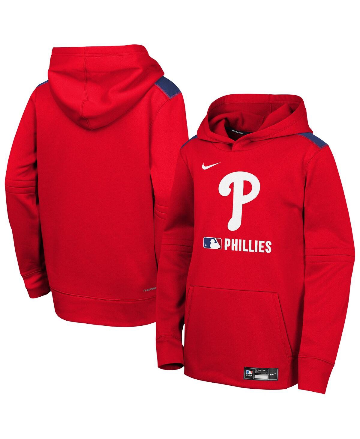 Nike Big Boys And Girls Red Philadelphia Phillies Authentic Collection Performance Pullover Hoodie In Red