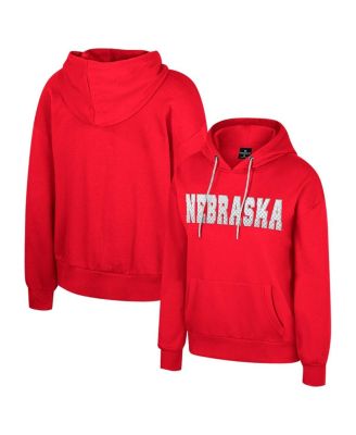 Colosseum - Women's Scarlet Nebraska Huskers Reflection Rhinestone Drawcord Pullover Hoodie