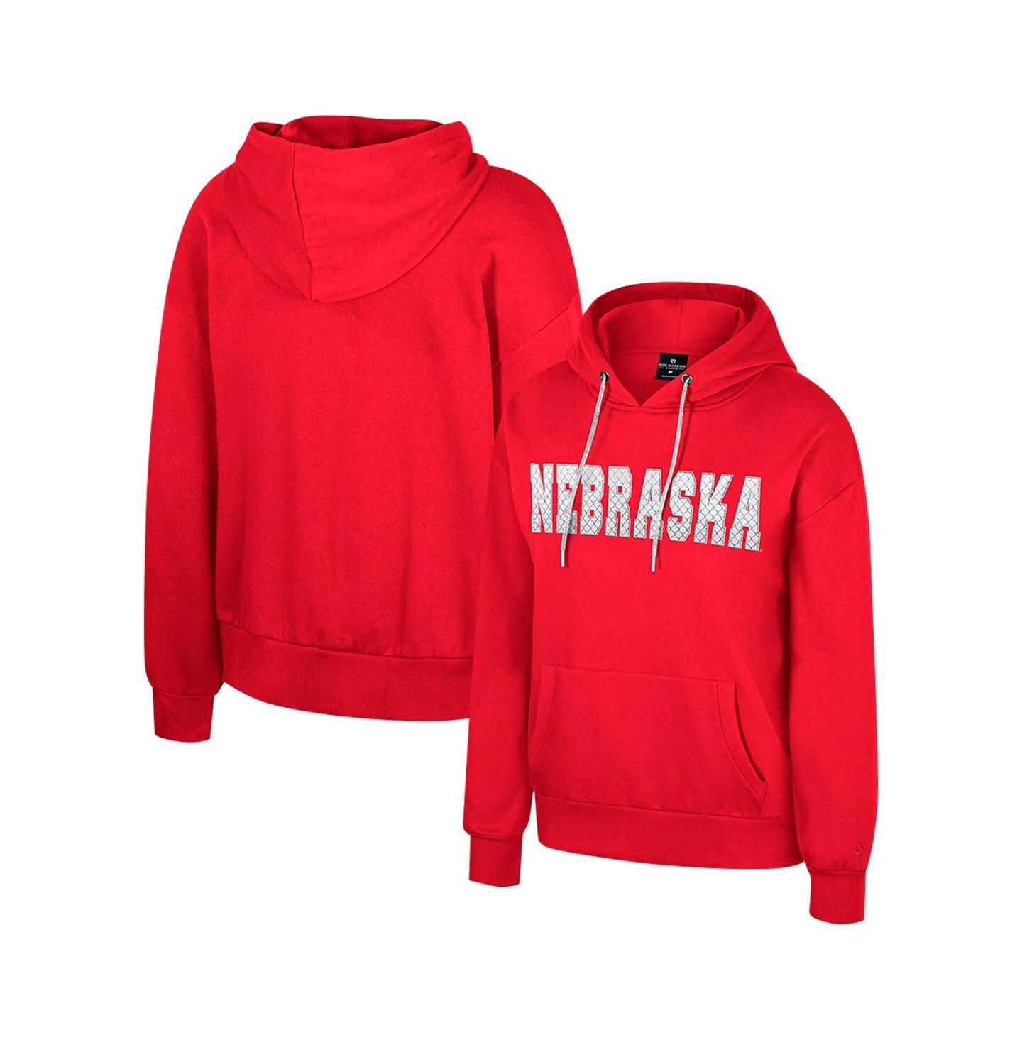 Женское худи Colosseum Scarlet Nebraska Huskers Reflection Rhinestone Drawcord Pullover — фото 1