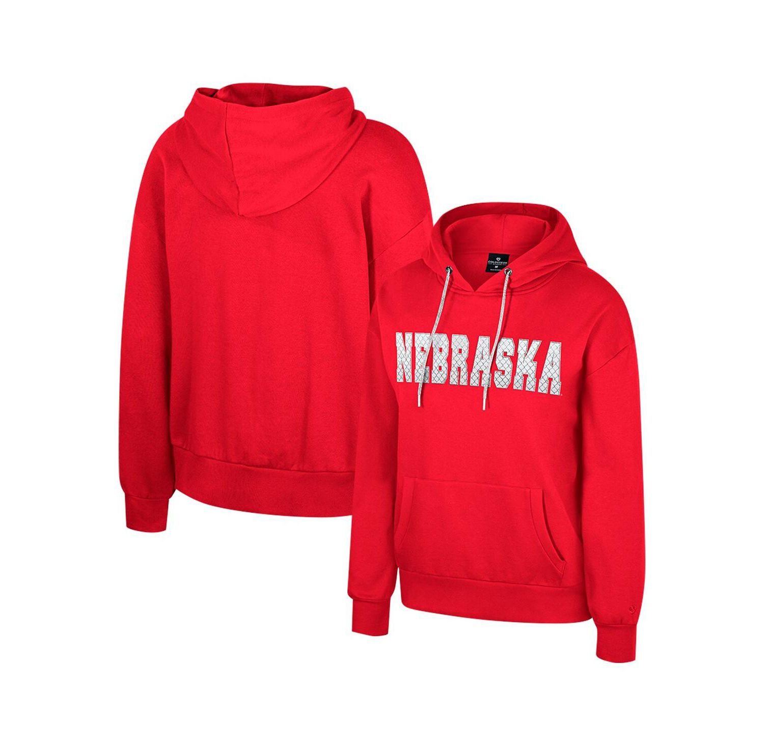 Women's Scarlet Nebraska Huskers Reflection Rhinestone Drawcord Pullover Hoodie