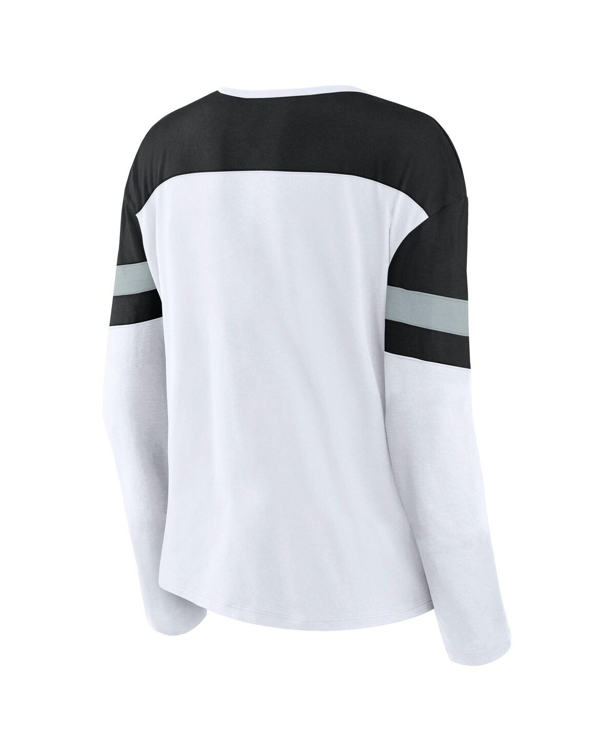 Fanatics Women's White/black Los Angeles Kings Frozen Long Sleeve Notch Neck T-shirt In White,black