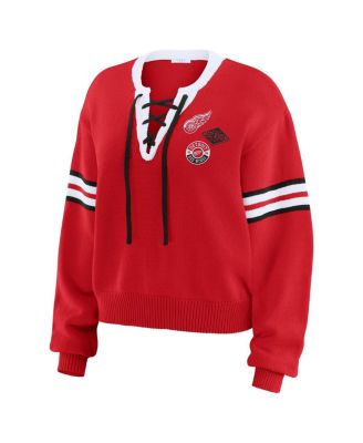 Women's Red Detroit Red Wings Cropped Lace-Up Sweater