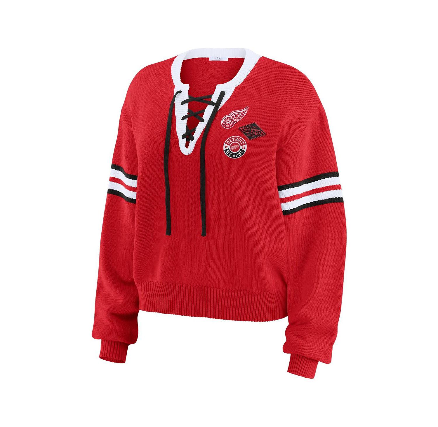 Women's Red Detroit Red Wings Cropped Lace-Up Sweater