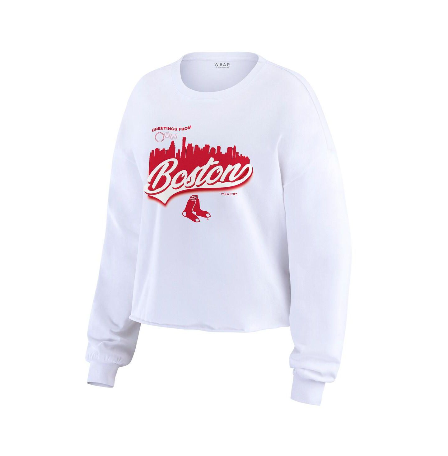 Женская футболка WEAR by Erin Andrews White Boston Red Sox Domestic Postcard Long Sleeve — фото 3