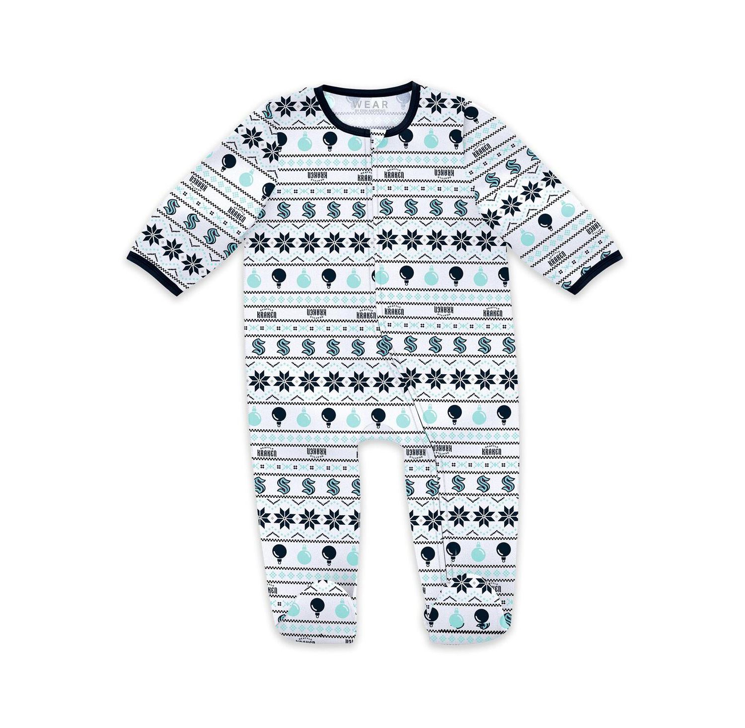 Newborn 2-Piece Seattle Kraken Allover Print Full-Zip Sleeper and Bib Christmas Set