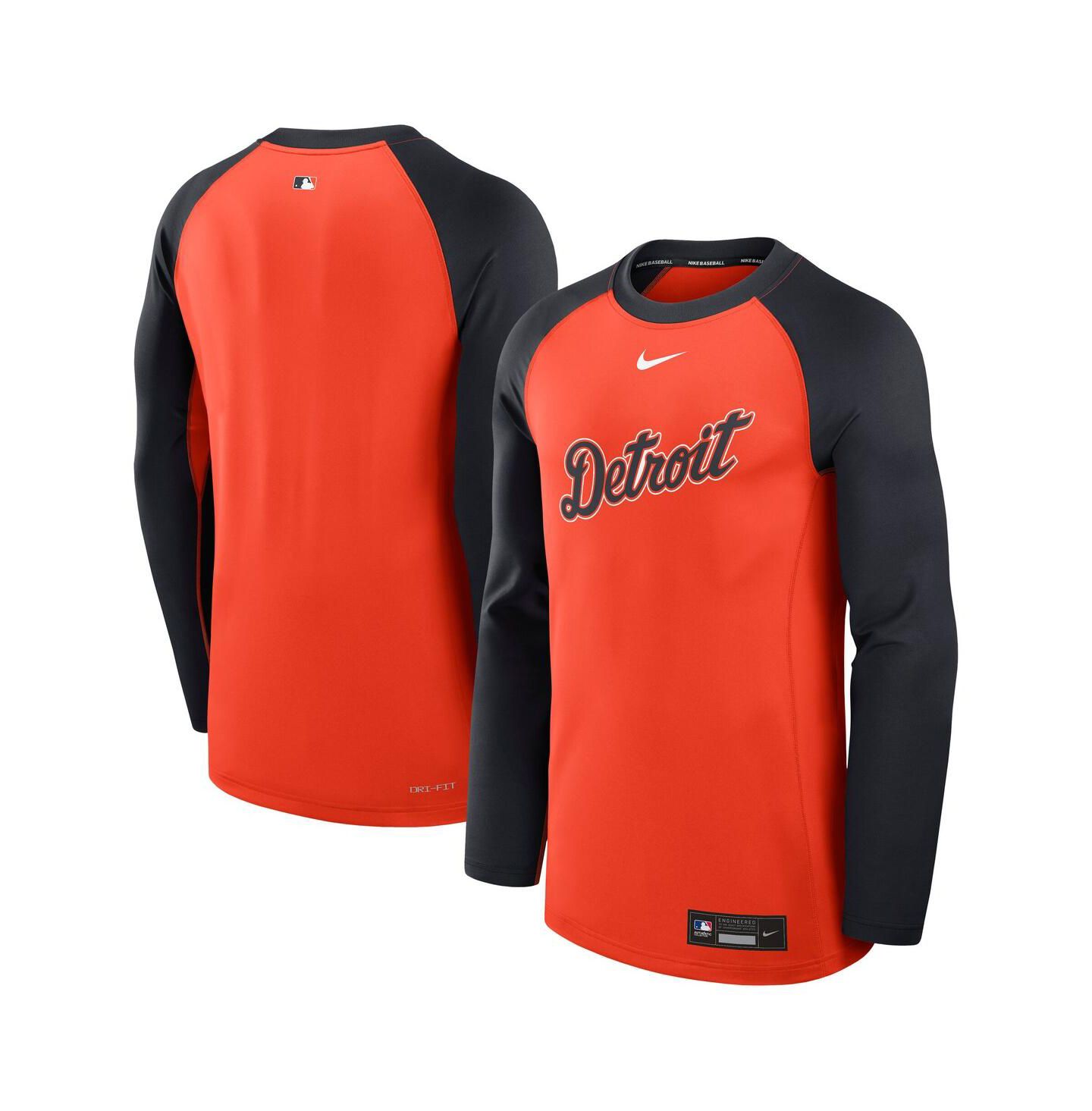 Мужская футболка Nike Orange/Navy Detroit Tigers Authentic Collection Game Time Raglan Performance Long Sleeve — фото 1