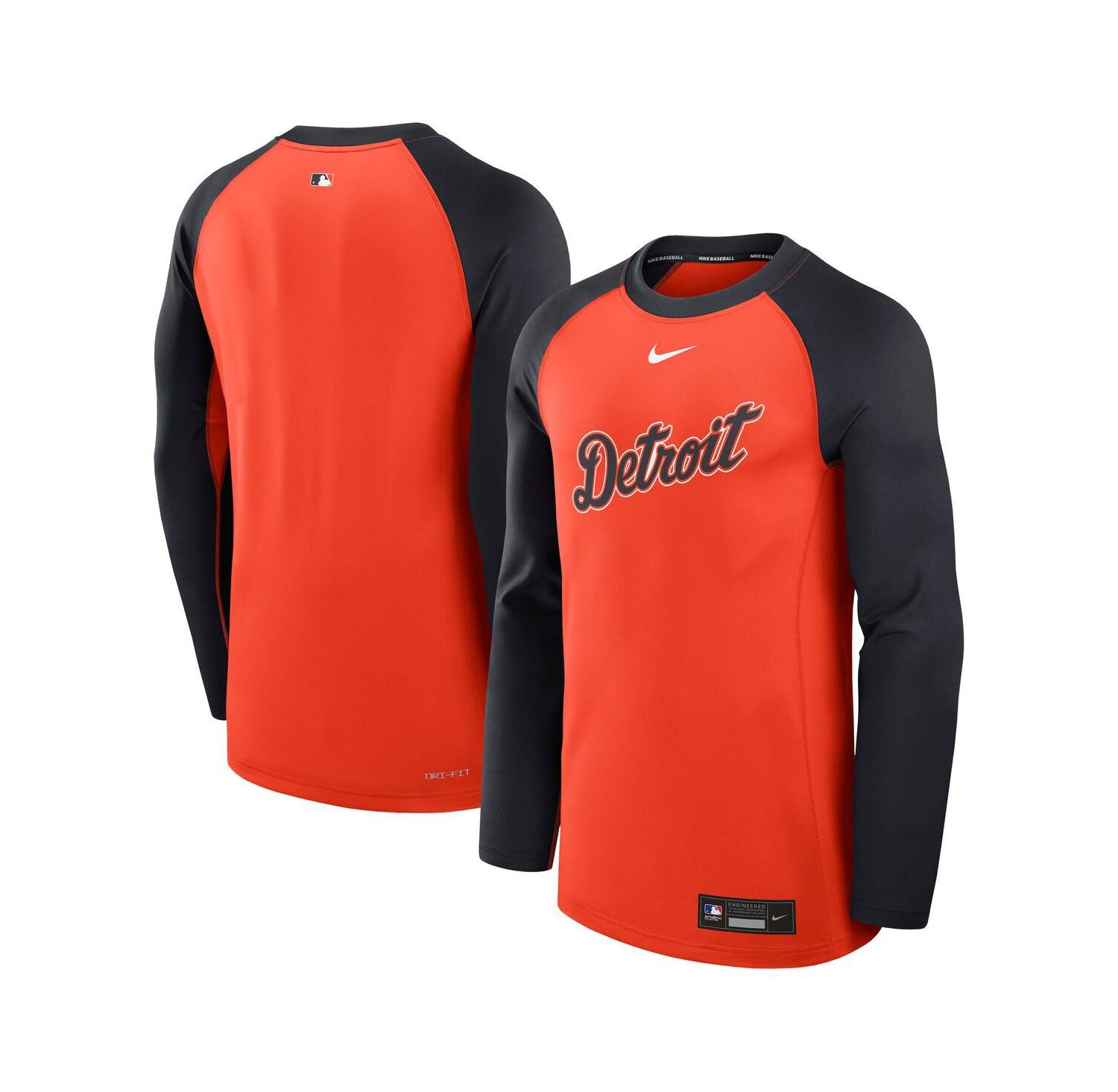 Men's Orange/Navy Detroit Tigers Authentic Collection Game Time Raglan Performance Long Sleeve T-Shirt