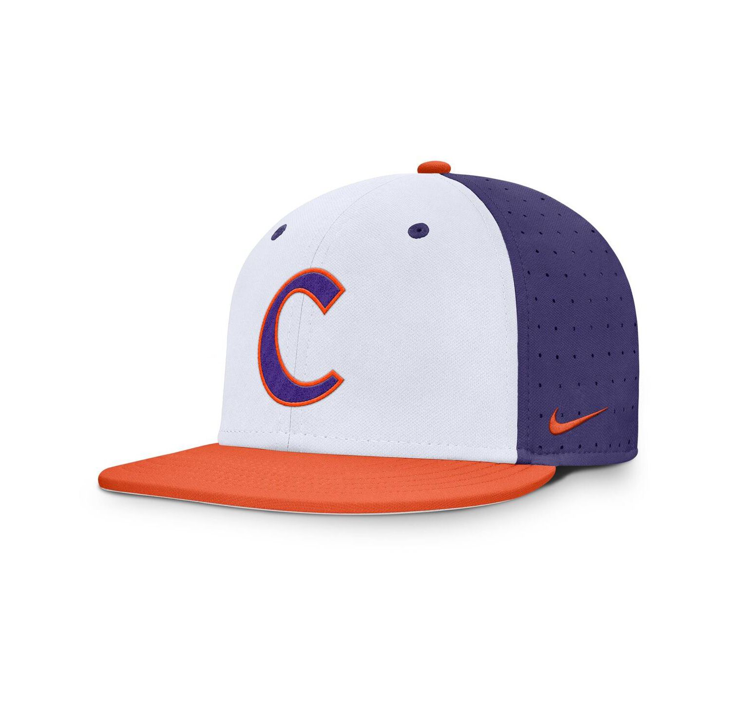 Men's White/Purple Clemson Tigers On-Field Dugout True Performance Fitted Hat