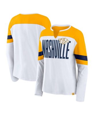 Fanatics - Women's White/Gold Nashville Predators Frozen Long Sleeve Notch Neck T-Shirt