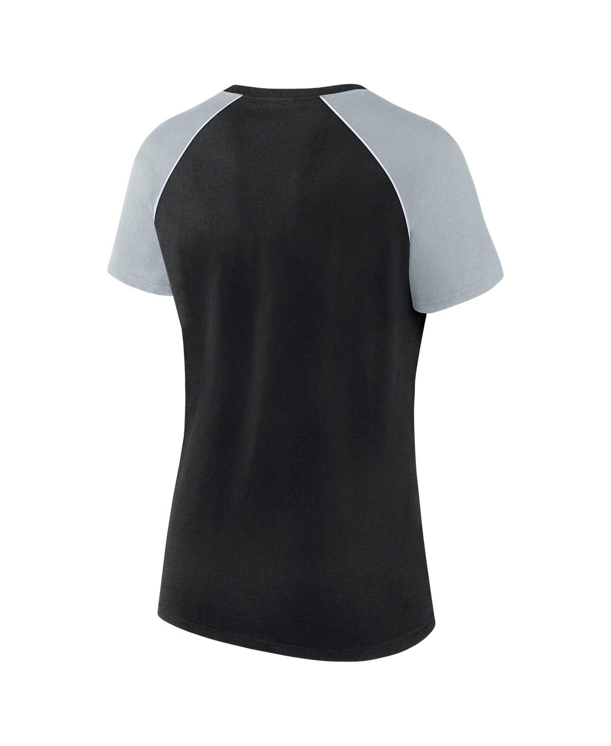 Fanatics Women's Black/silver Las Vegas Raiders Glittered Primary Raglan T-shirt In Black,silver