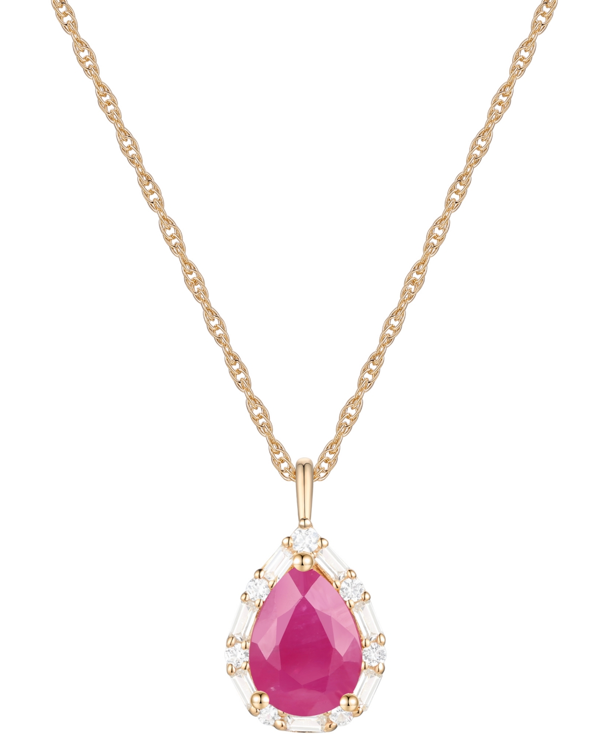 Macy's Emerald (1 Ct. T.w.) & Diamond (1/5 Ct. T.w.) Teardrop Halo 18" Pendant Necklace In 14k Gold (also I In Ruby