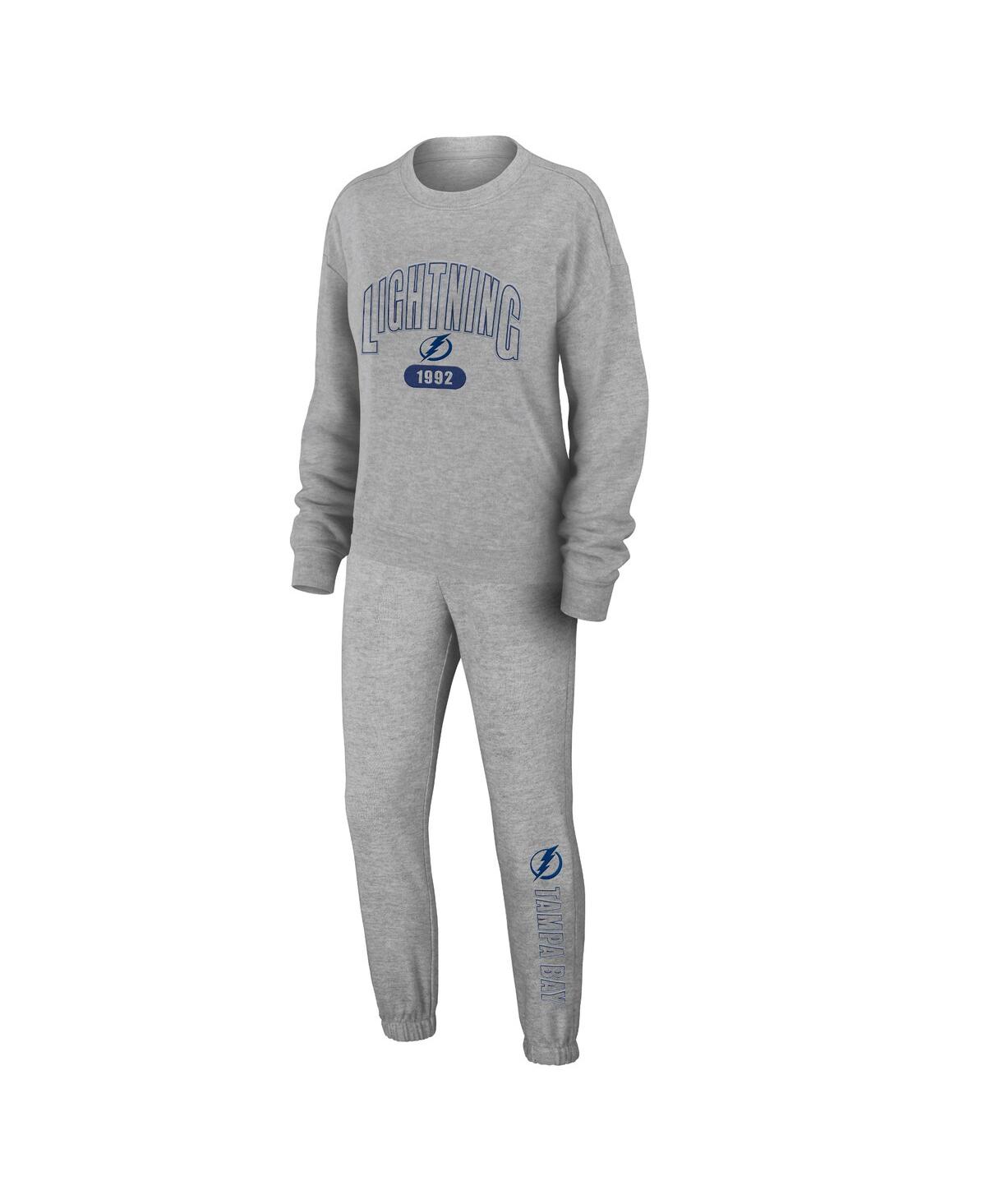Women's Heather Gray Tampa Bay Lightning Knit Long Sleeve Tri-Blend T-Shirt, Pants and Sleep Set - Heather Gray