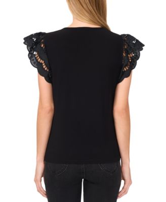 Women's Ruffled Eyelet-Sleeve Crewneck Top