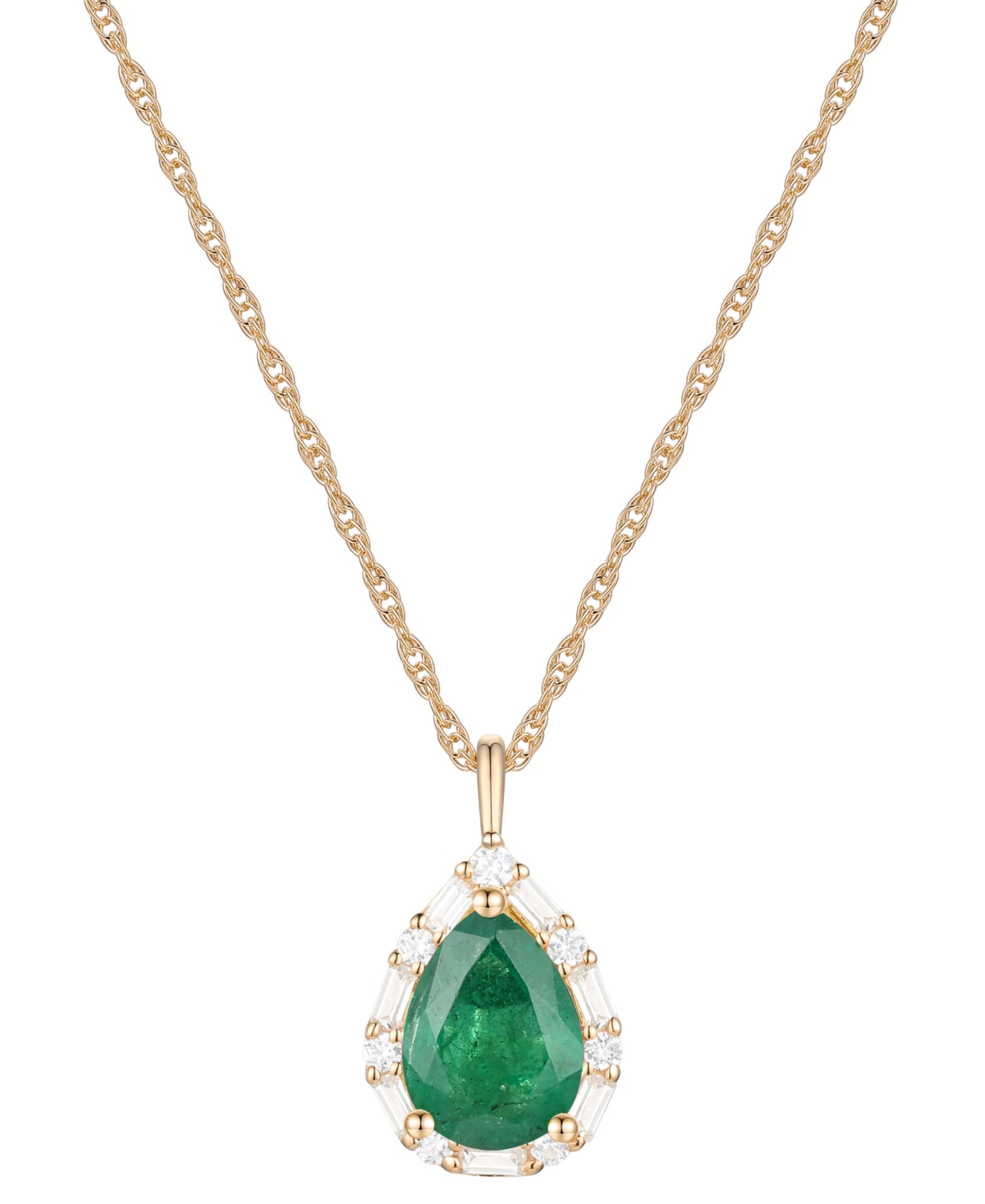 Macy's Emerald (1 Ct. T.w.) & Diamond (1/5 Ct. T.w.) Teardrop Halo 18" Pendant Necklace In 14k Gold (also I In Emerald