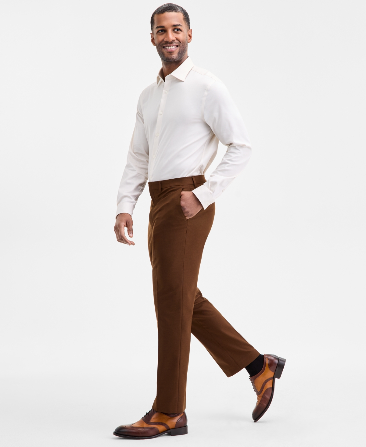 Tayion Collection Men's Classic-fit Solid Suit Separate Pants In Brown