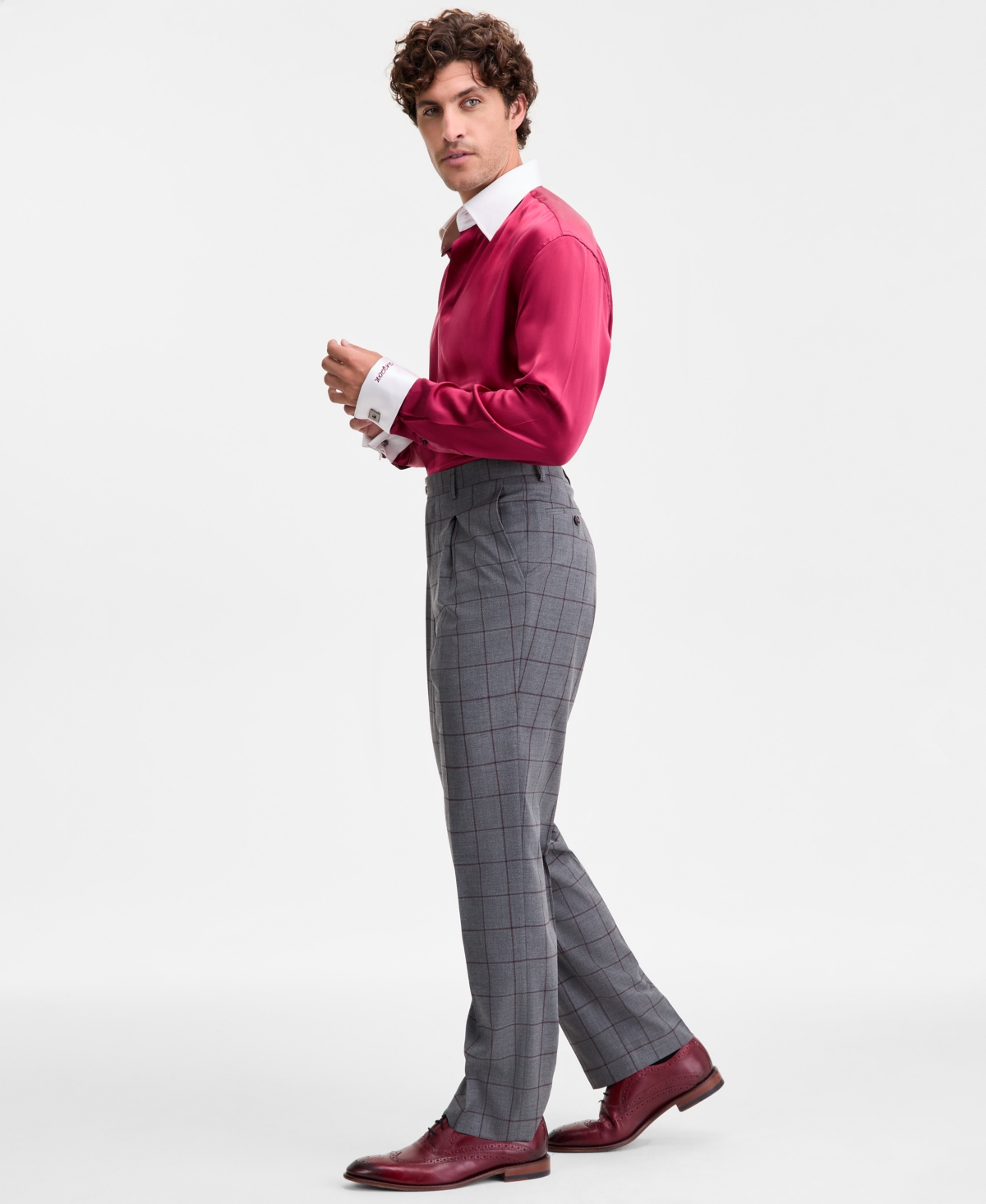 Tayion Collection Men's Classic-Fit Windowpane Suit Pants