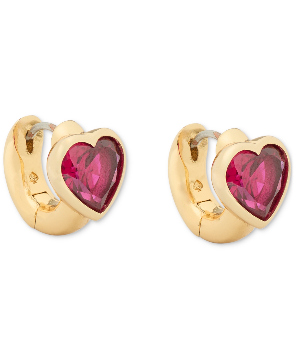 Kate Spade New York Keep Sparkling Stone Heart Huggie Hoop Earrings In Gold Tone In Ruby,gold