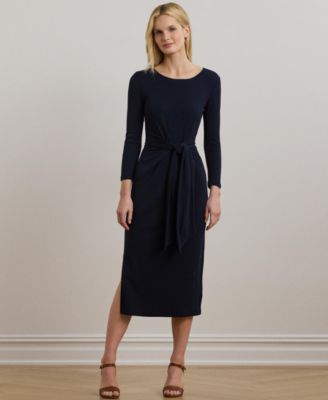 Lauren Ralph Lauren - Women's Tie-Front Cotton-Blend Crewneck Dress