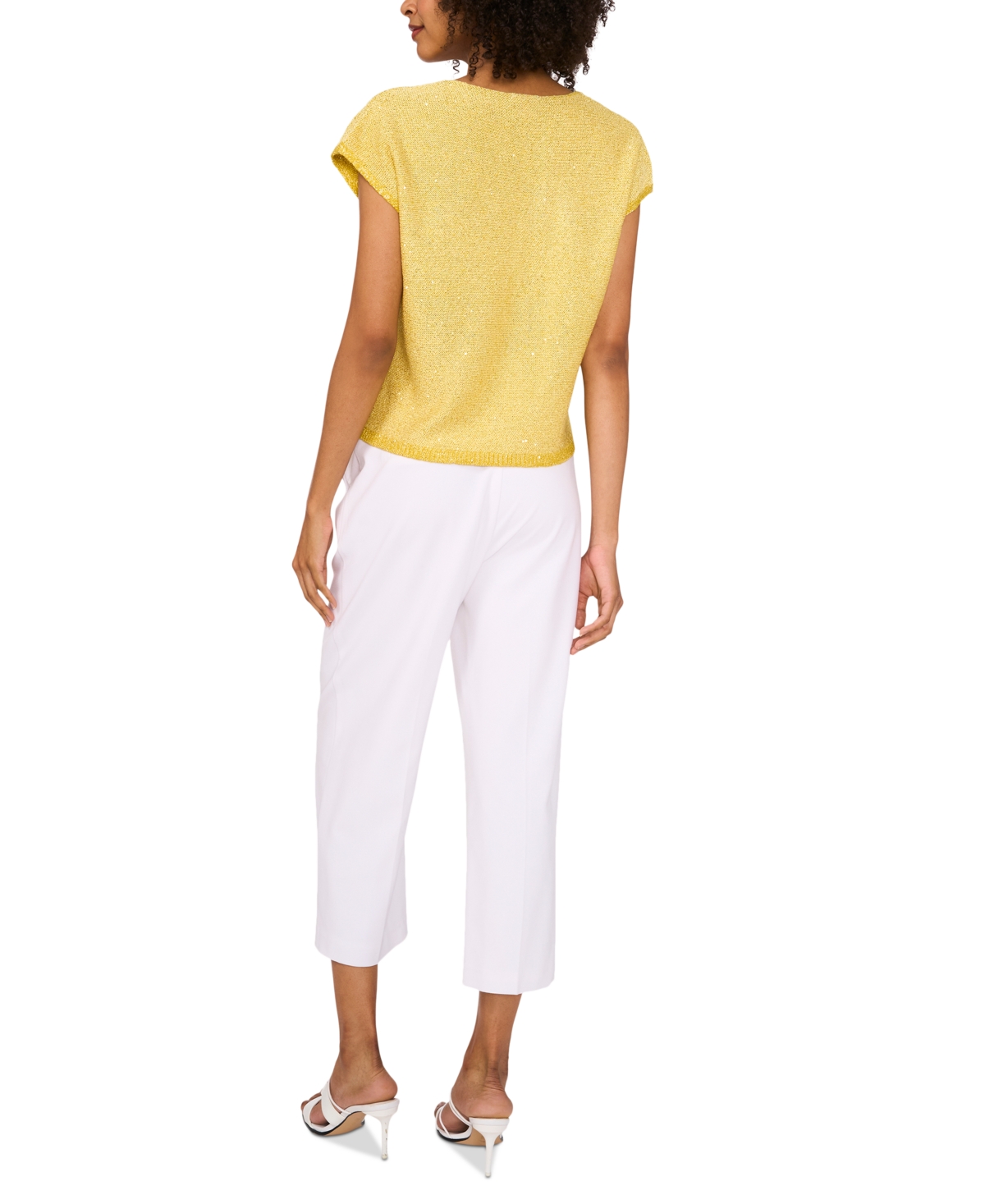 Vince Camuto Women's Shine V-neck Cap-sleeve Sweater In Golden Pear