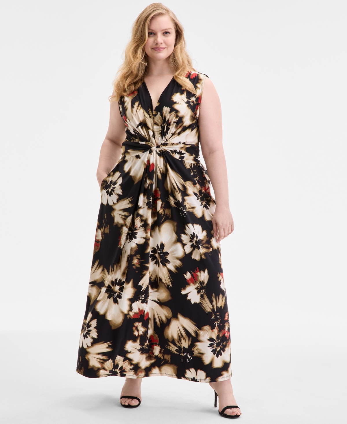 Anne Klein Plus Size Printed Twist-front Maxi Dress