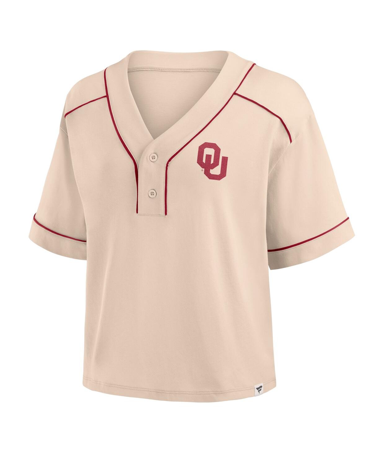 Fanatics Women's Tan Oklahoma Sooners Oversized Dominant Force Midi V-neck T-shirt In Tan