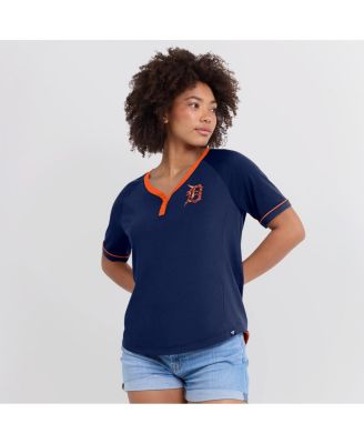 Women's Navy Detroit Tigers League Diva Star Raglan V-Neck T-Shirt