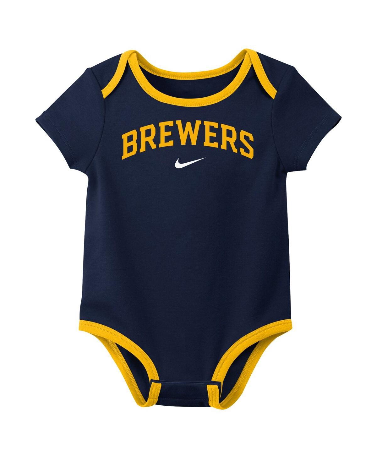 Nike Baby Boys And Girls Milwaukee Brewers Authentic Collection 3-pack Bodysuit Set In Navy,gray