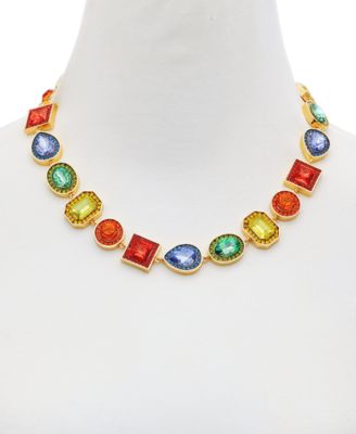 Gold-Tone Rainbow Rhinestone Collar Necklace, 18" + 2" extender