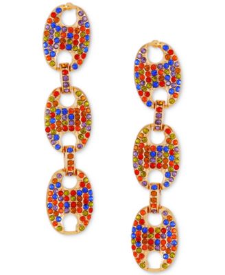 GUESS - Gold-Tone Rainbow Rhinestone Large Link Linear Drop Earrings