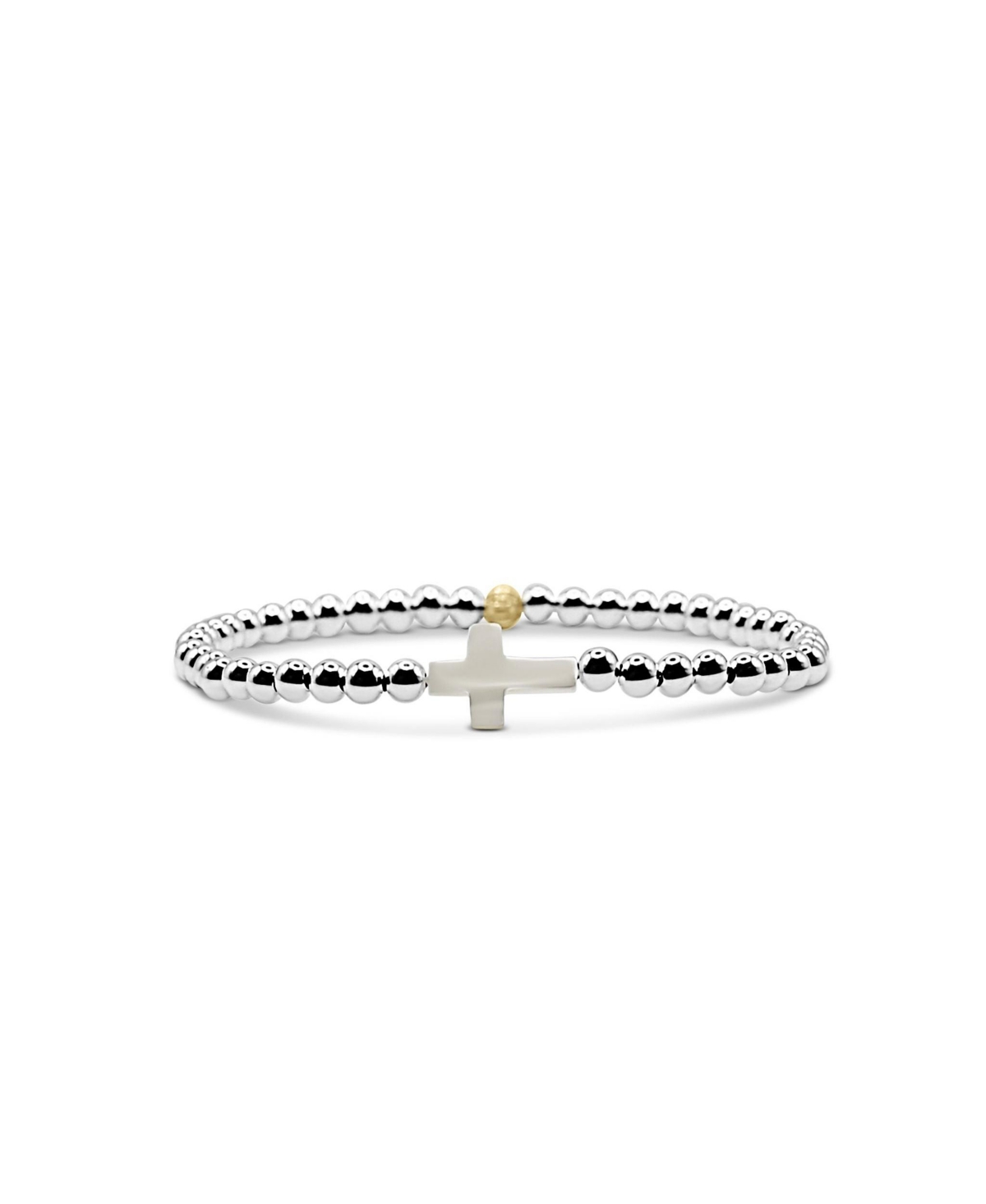 4mm Sterling Silver Ball and Single Mother of Pearl Cross Stretch Bracelet - Silver