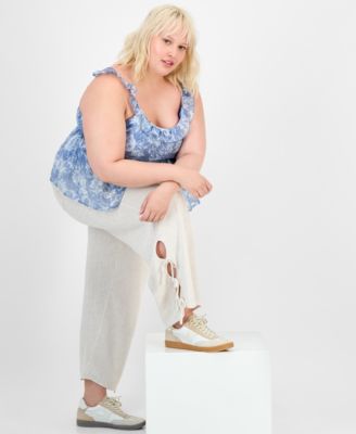 Trendy Plus Tied-Hem Linen Pants, Exclusively at Macy's 