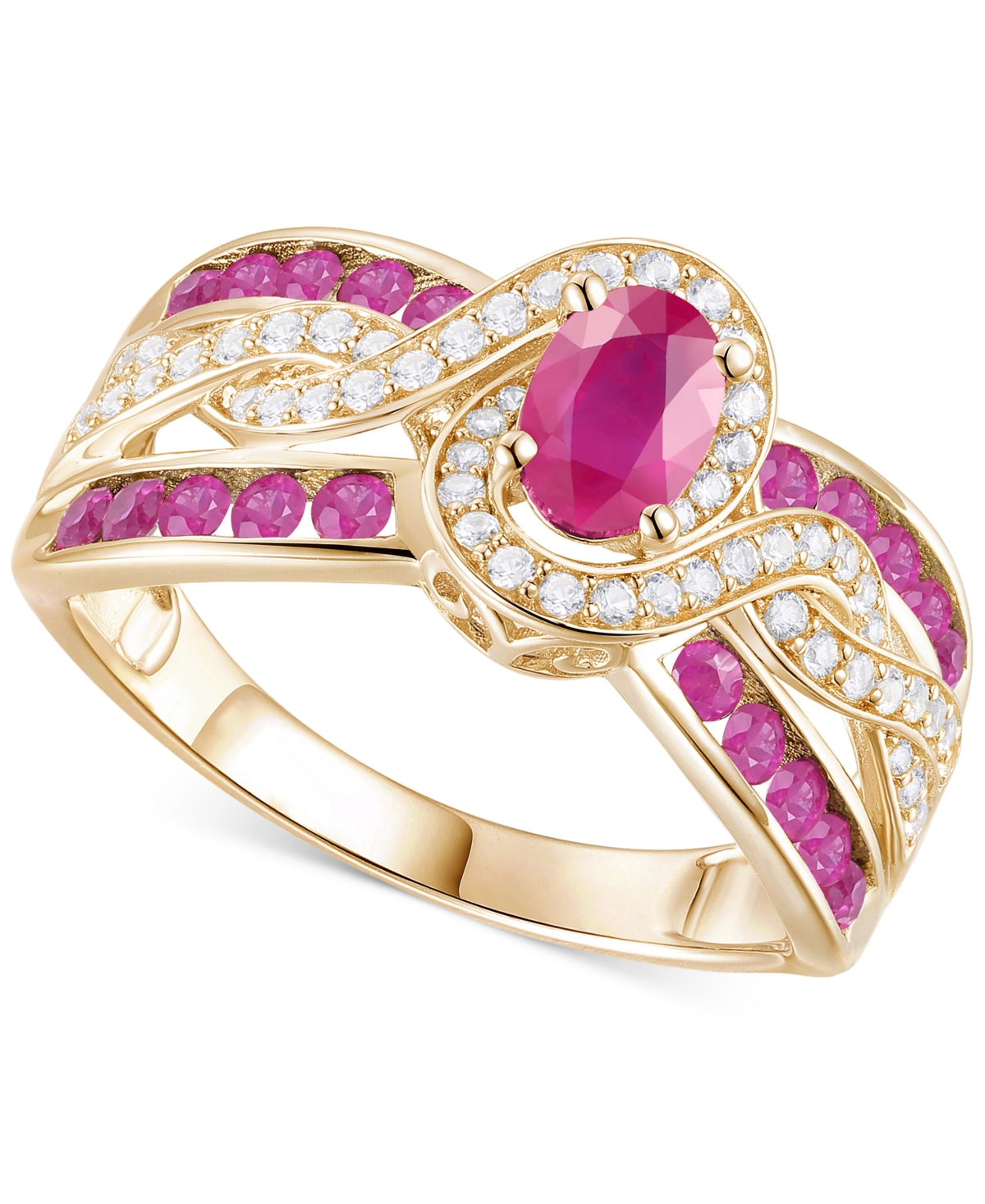 Macy's Emerald (3/8 Ct. T.w.) & Diamond (1/4 Ct. T.w.) Multirow Swirl Ring In 14k Gold (also In Ruby & Sapp In Ruby