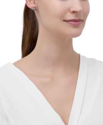 2-Pc. Set Lab-Created Emerald (1-3/8 ct. t.w.) & Lab-Created White Sapphire (1/3 ct. t.w.) Flower Pendant Necklace & Matching Stud Earrings in 14k Yellow Gold-Plated Sterling Silver