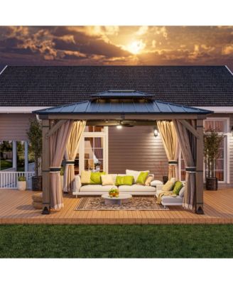 12 Ft. W x 10 Ft. D Solid Cedar Wood Patio Gazebo with Curtains and Mesh Screens