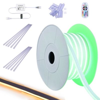 50FT RGB Neon Rope Lights with 2" Plastic U Channel System 10PCS,APP & Remote Control AC 110V Waterproof Cuttable DEL-D1M50R