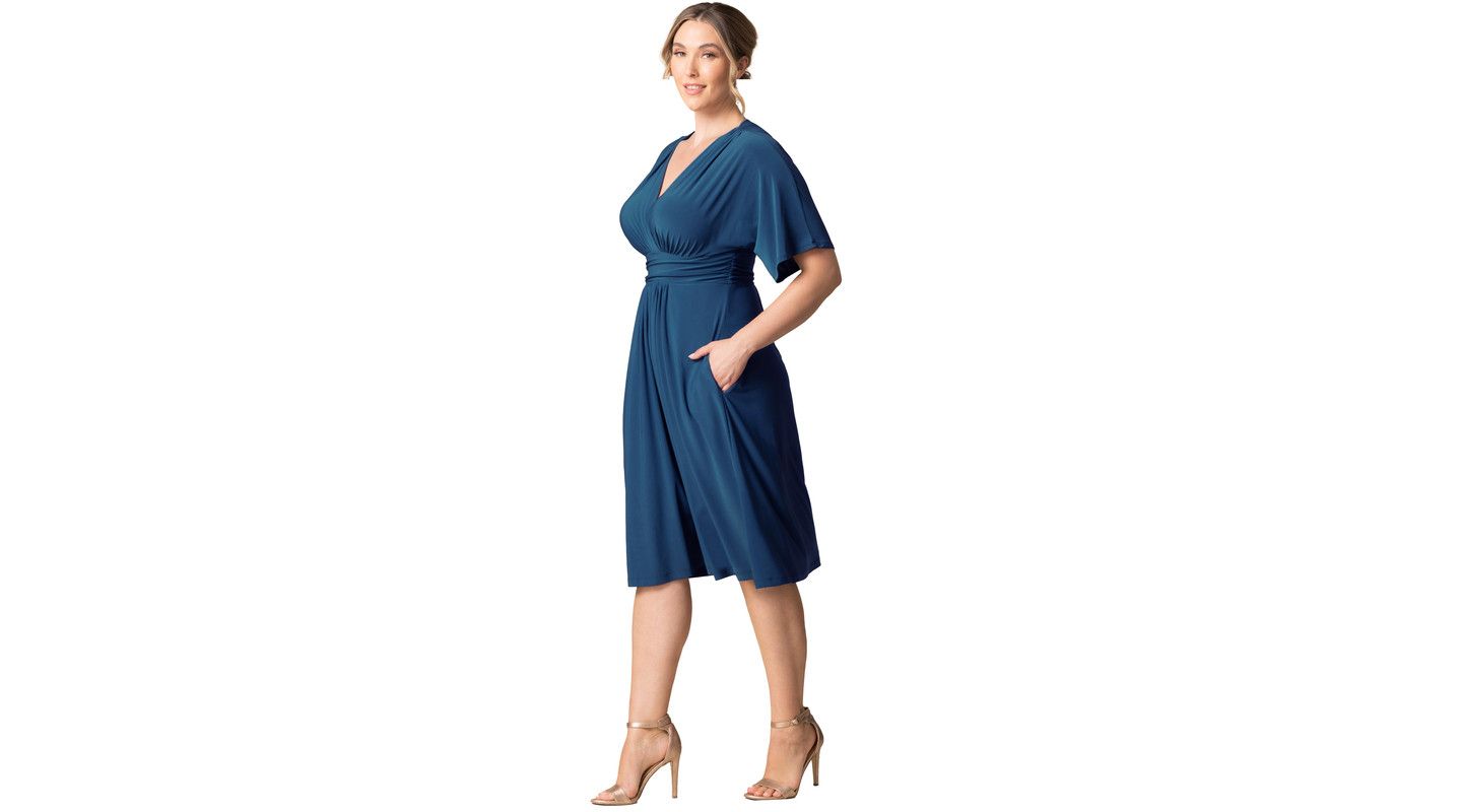 Женское платье Kiyonna Plus Size Gia A-Line Midi with Pockets, цвет: Синий — фото 4