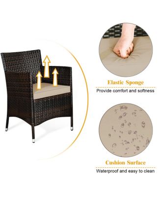 4PCS Rattan Patio Furniture Set Sofa Chair Coffee Table w/Cushion