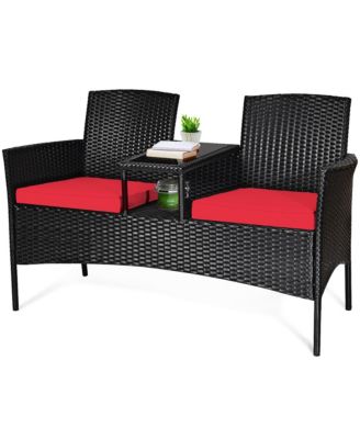 Patio Rattan Conversation Set Seat Sofa Cushioned Loveseat Chairs