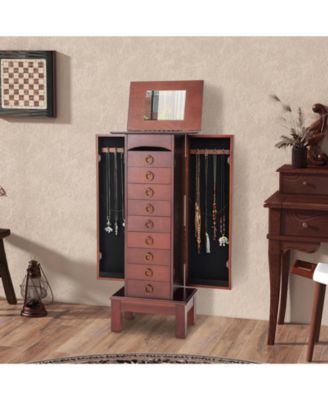 Wood Jewelry Cabinet Storage Chest Stand Organizer Necklace