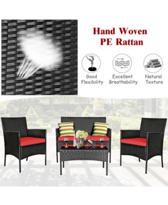 4 PCS Outdoor Patio Rattan Furniture Set Table Shelf Sofa
