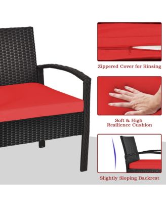 3PC Outdoor Patio Rattan Furniture Set  Coffee Table Cushioned Sofa