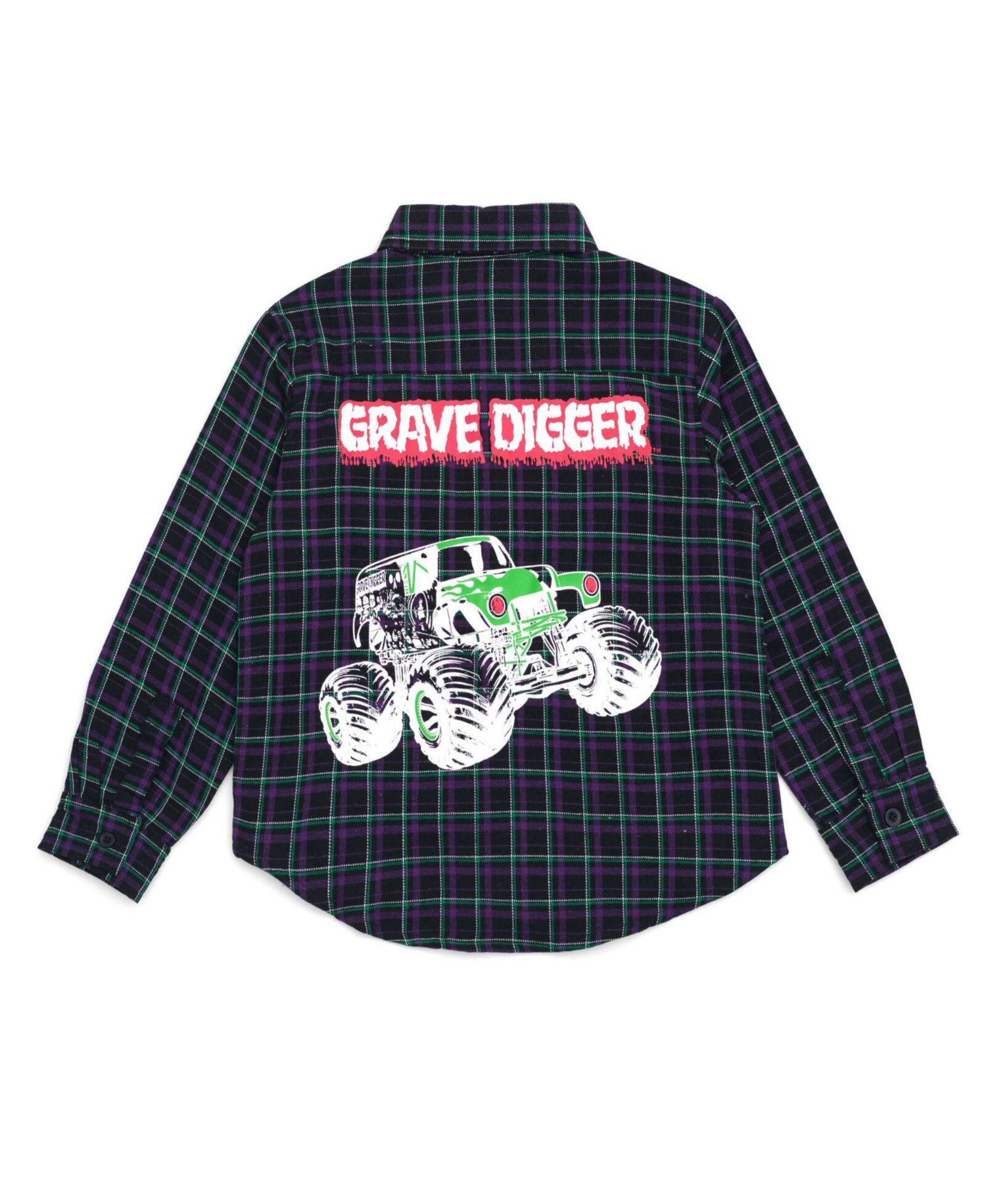 Boys Grave Digger Truck Flannel Matching Family Button Down Shirt
