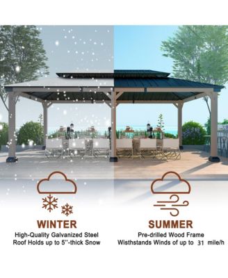 20 ft. x 12 ft. Outdoor Fir Solid Wood Frame Patio Gazebo Canopy Tent Shelter with Galvanized Steel Hardtop Pavilion