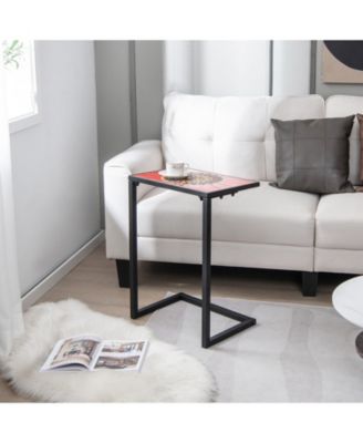 C-shaped Waterproof Outdoor Side End Table with Ceramic Top