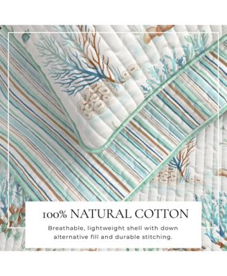 Cotton Stitched Reversible Coastal 3 Piece Quilt and Sham Set