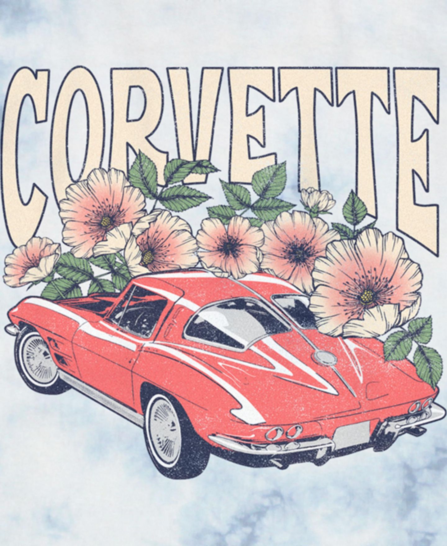 Мужская футболка General Motors Corvette Flowers Short Sleeve Bombard Wash, цвет: Белый / Синий — фото 2