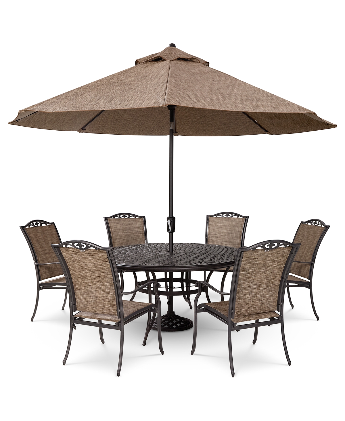AGIO WYTHBURN OUTDOOR DINING 7PC SET (60" ROUND TABLE & 6 FILIGREE SLING DINING CHAIRS), CREATED FOR MACY 