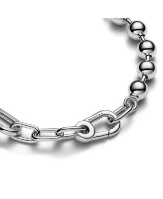 Sterling Silver Sparkling Bead Link Chain Bracelet