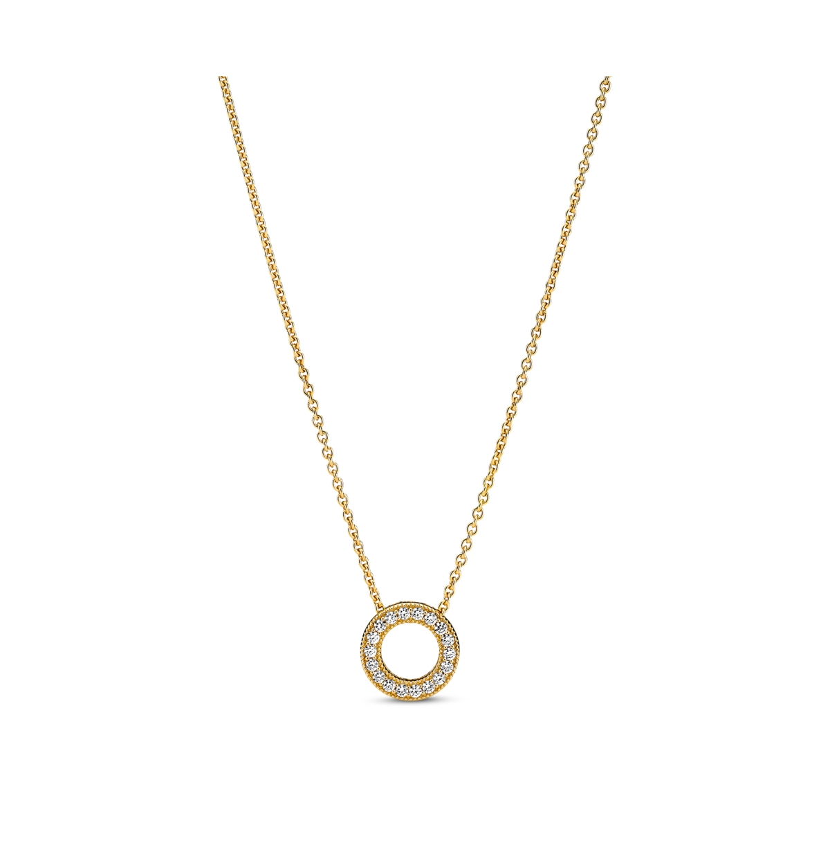 Pandora Logo Pave Circle Collier Pendant Necklace In Gold